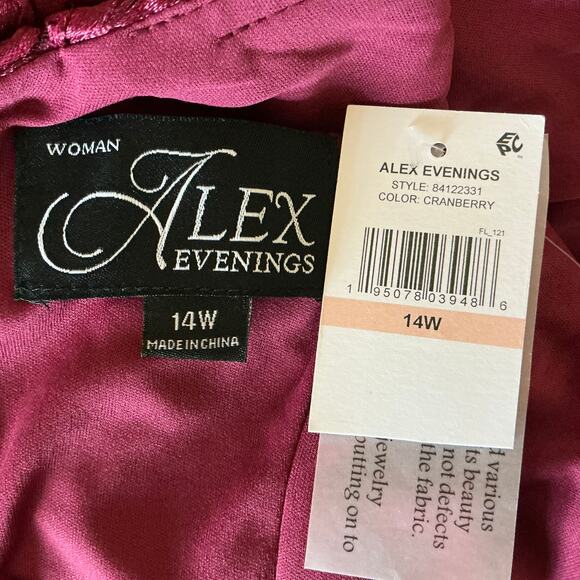 Alex Evenings Women's Cocktail Dress Size 14W Red Embroidered A-Line Midi - Picture 10 of 14